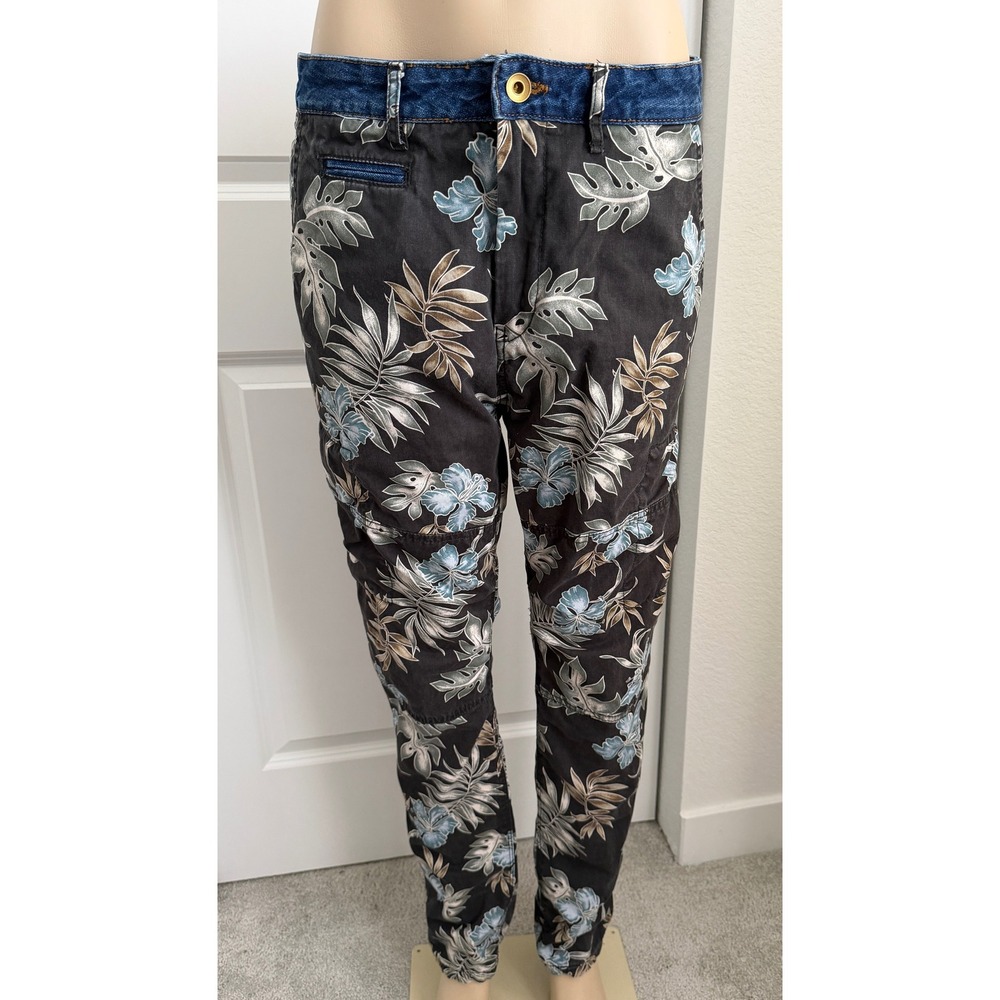 Scotch & Soda Mens Baker Tropical Floral Print Pants Denim Waistband Slim Chino